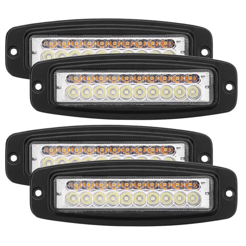 4Pcs 7 Inch Dual-Color 100W LED Work Light Bar Flush Mount Flood Driving Fog Lamp