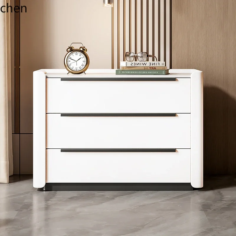 DSASolid Wood Bedside Table Three-Layer Drawer High-End Luxury Bedroom Chest Storage Cabinet