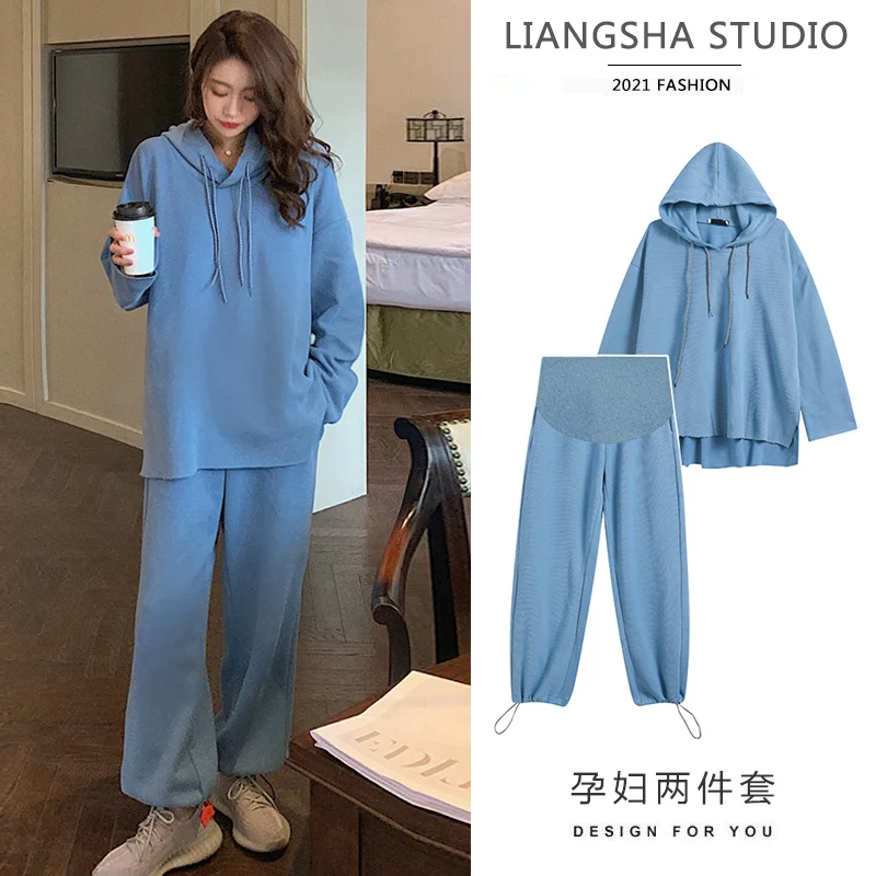 Autumn Sports Casual Cotton Maternity Sweatshirts Sweatpants Sets Loose Hoodies Suits Clothes for Pregnant Women Pregnancy