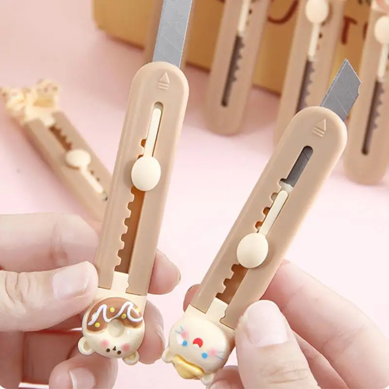 Cartoon Utility Knife for Student Cute Fashion Box Cutter Small Portable Kawaii Beige Coffee Color Letter Opener Office