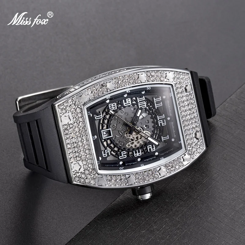 Luxury Diamond Watch Fashion Sport Rubber Strap Ice Out Mille Watches For Men Hip Hop Big Dial Dive Auto Date reloj Dropshipping