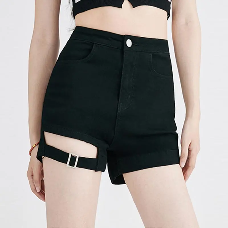 

Black Denim Shorts for Women Summer Waist Elastic Jean Shorts Sexy High Waist A Line Tight Hot Pants Korean Style Clothing