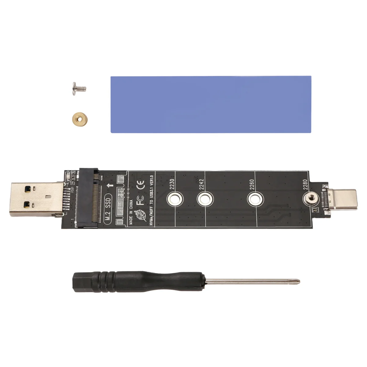 

Dual Protocol Type-C Type-A M.2 NVME PCIe NGFF USB3.1 GEN2 10Gbps M2 SSD Case Adapter Card for 2230/2242/2260/2280 SSDJAS
