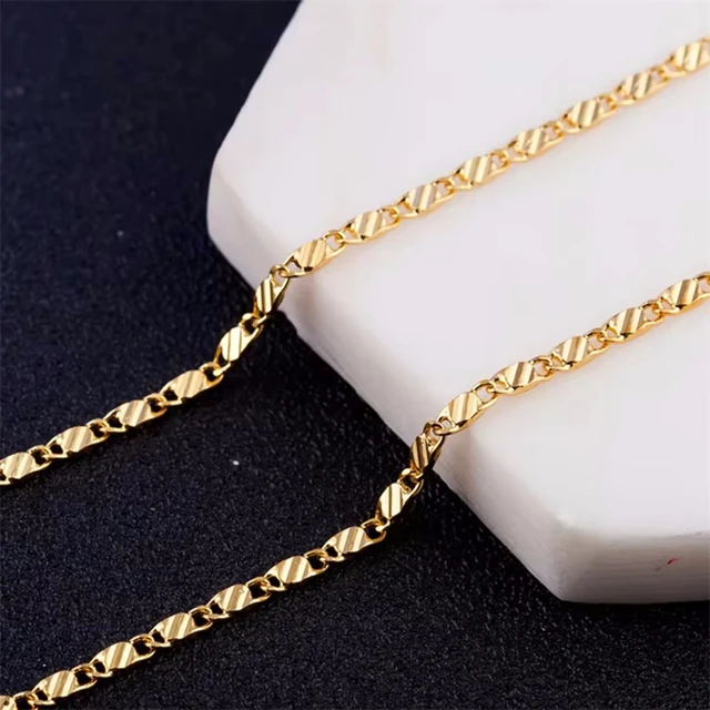 Fashion 18K Gold Necklace 2MM 16/18/20/22/24/26/28/30 Inch Side Chain Necklace For Women Men Jewelry 925 Silver Necklace 6