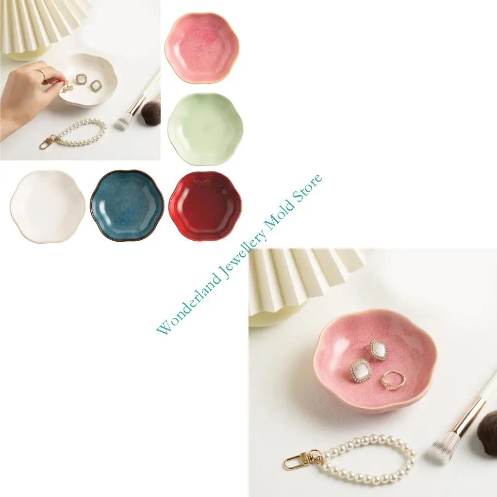 

H7EB Ceramic Tray for Jewelry Display Decorative Plate Birthday Christmas Gift Practical Storage Solution for Rings Earrings