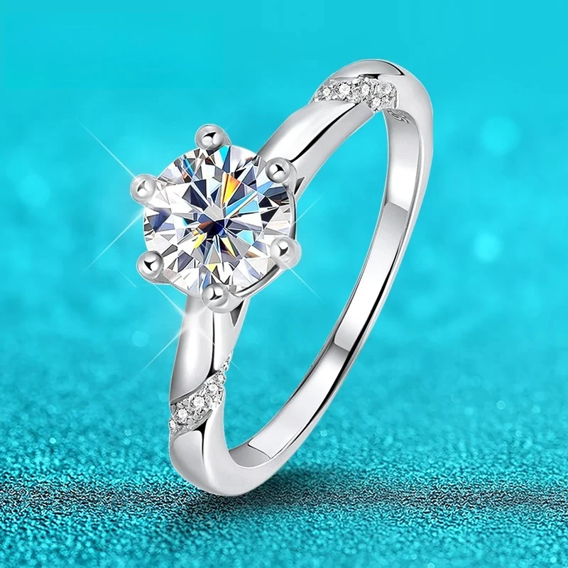 

D Color 1-3 Carat Solitaire Moissanite Engagement Ring for Women Sparkling Lab Grown Diamond Band Ring 925 Silver Jewelry