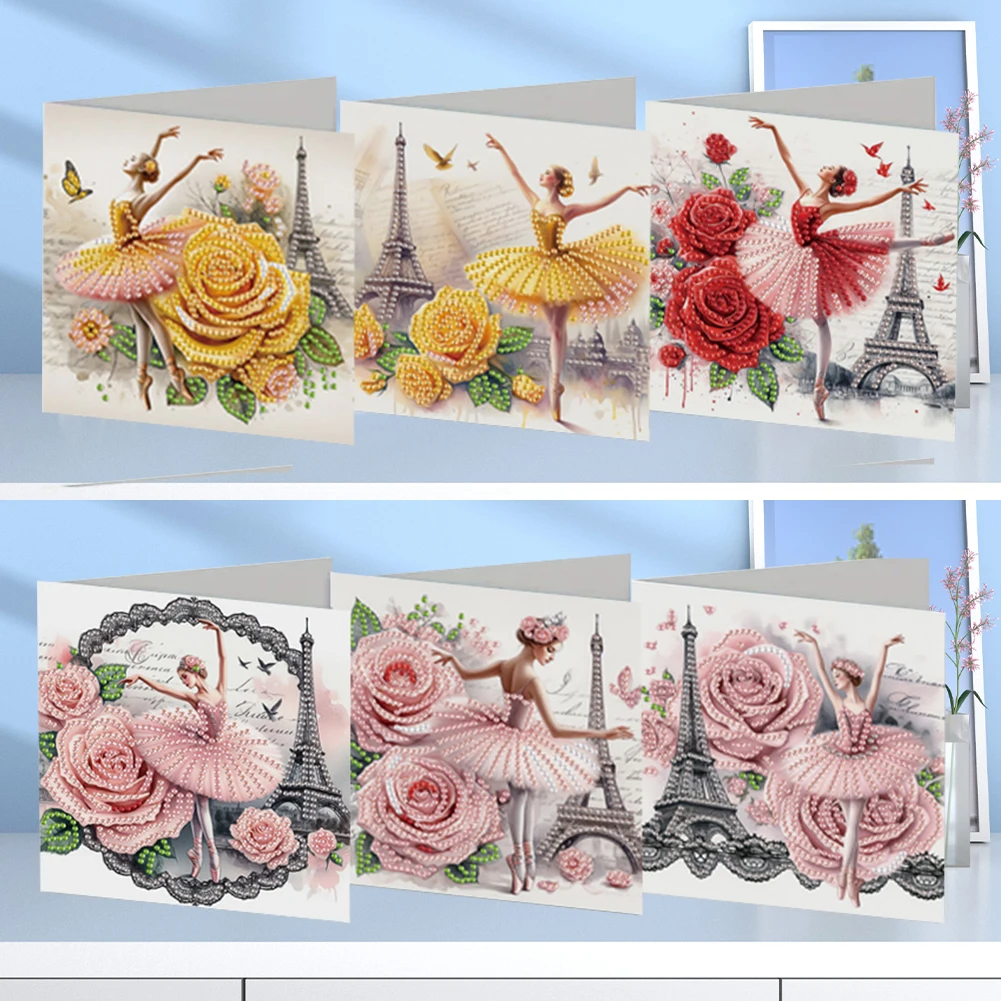 6 stuks ballet dieren geloof DIY diamant schilderij wenskaart strass borduurwerk kunst ambachtelijke kaarten kit verjaardagscadeau voor vriend