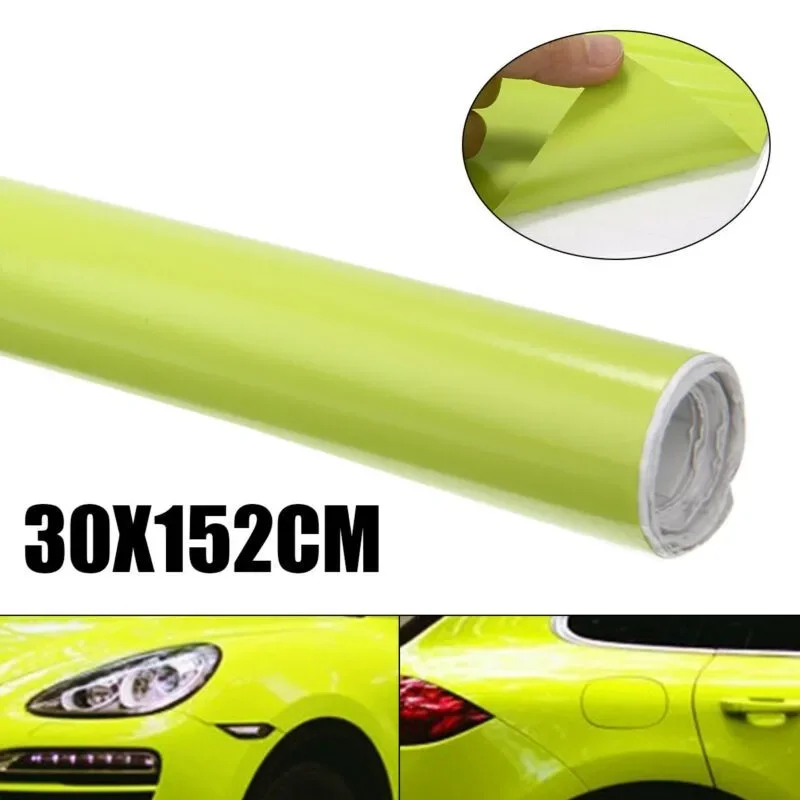 

30x152cm Glossy Neon Yellow Vinyl Film Gloss Glossy Car Wrap Foil Sticker With Air Bubble Free Motorcycle Car Wrapping