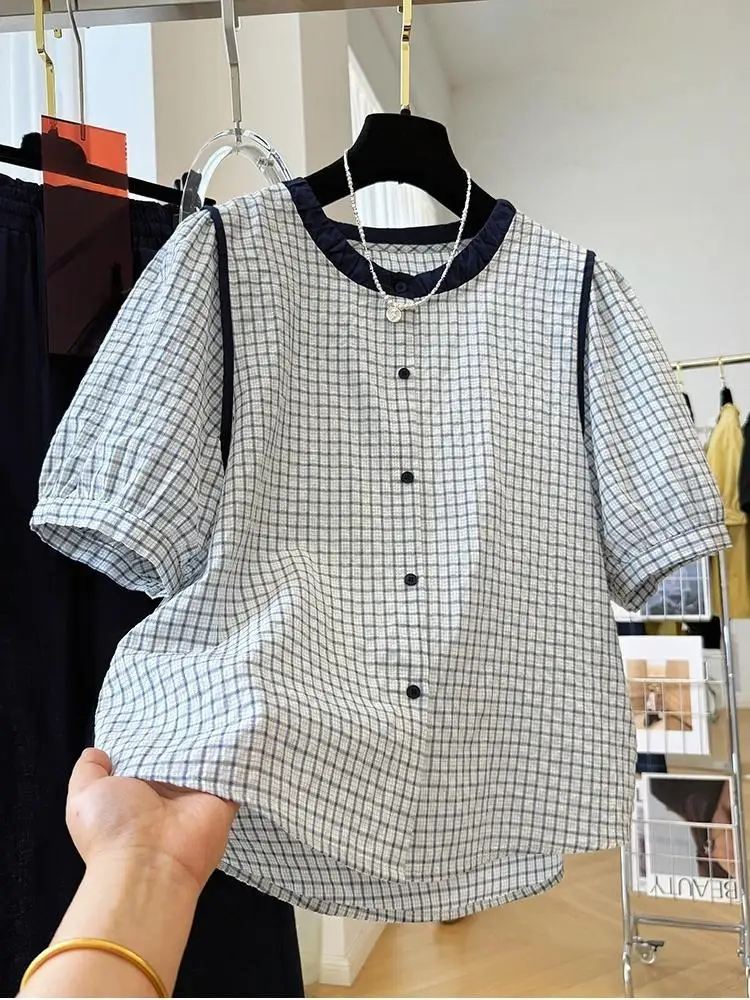 

Women's Y2K Short Sleeve Plaid Button Down Shirt Button Down Blouses Tops Casual Summer Shirt Tops 90s Streetwear