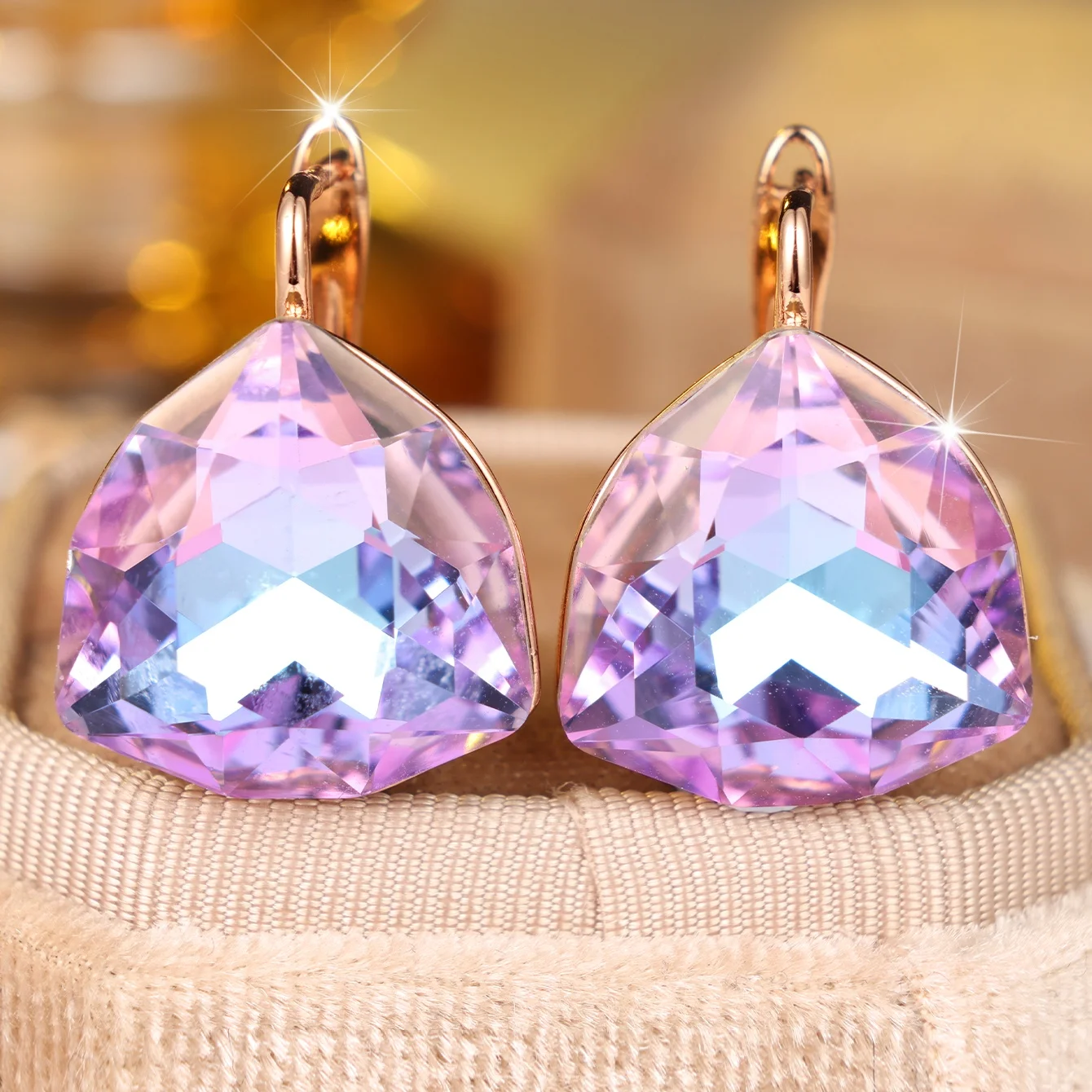 Small  Geometric Crystal Purple Zircon Stone Hoop Earrings For Women Vintage Gold Color Wedding Jewelry