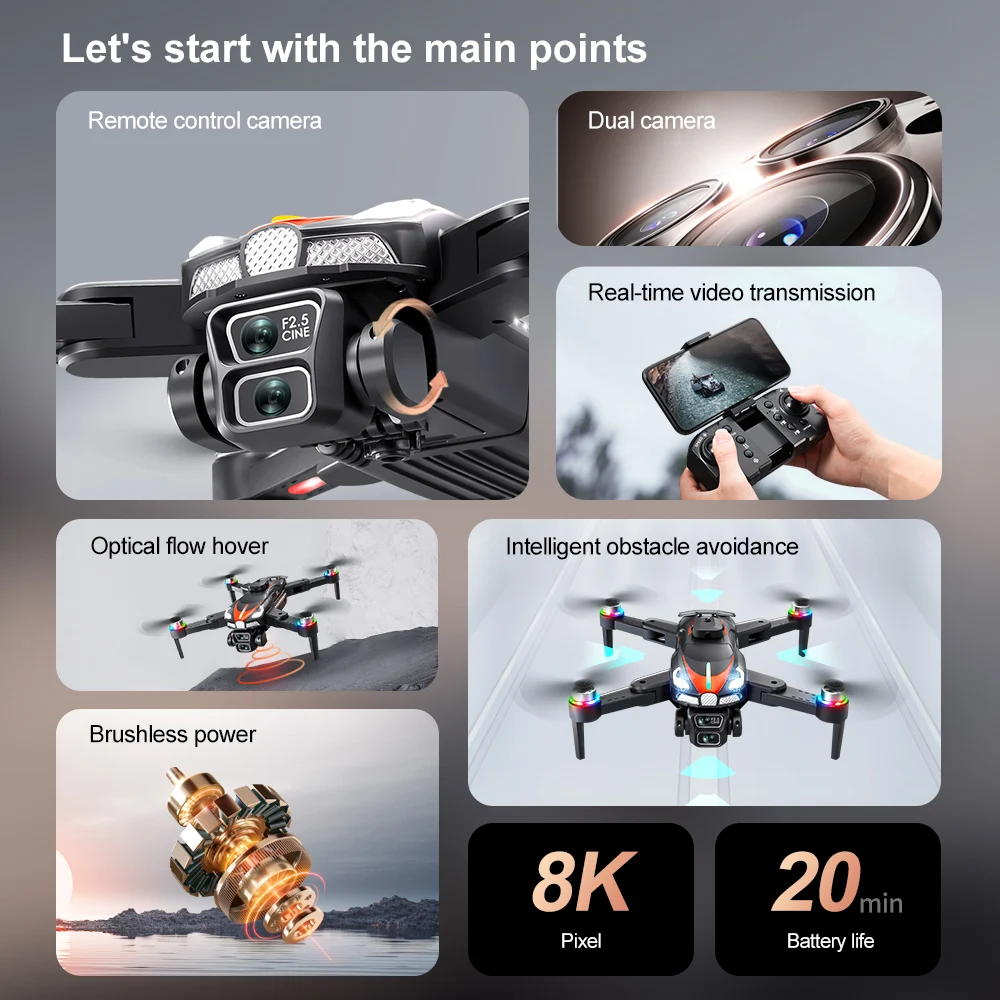 طائرة بدون طيار KBDFA V192 احترافية 8K HD كاميرا مزدوجة FPV محرك بدون فرشاة تدفق بصري تحوم تجنب العوائق أربعة محاور RC بدون طيار