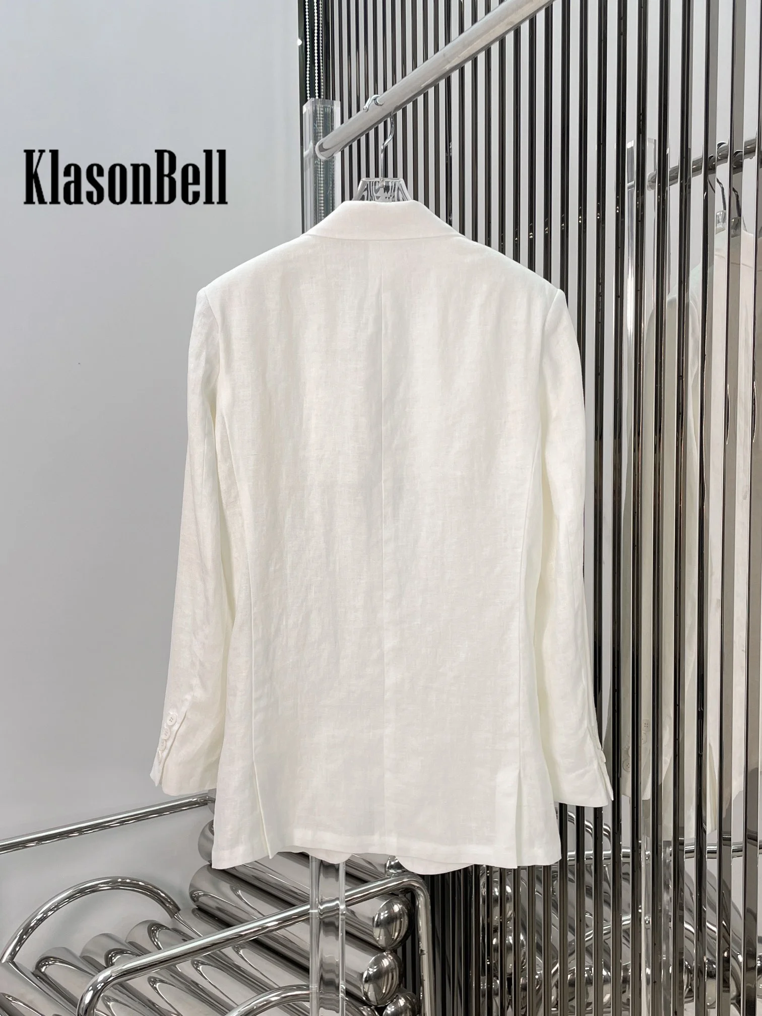 7.21 KlasonBell Women Temperament Simple Linen Thin Suit Single Button Split Blazer Or Straight Wide Leg Pants Set