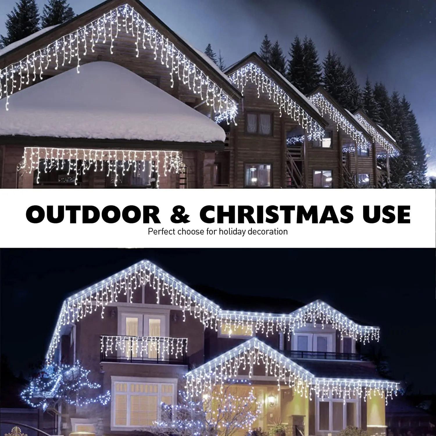 Christmas Decorations 2025 LED Curtain Lights 8 Modes 5-25m Outdoor Icicle Lights EU/US Plug In Street Festoon For House Decors