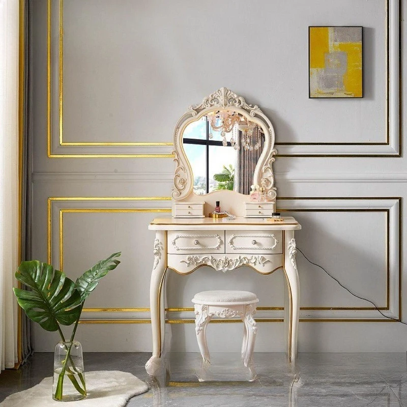 

European-style small apartment dresser pastoral master bedroom makeup table solid wood princess French storage cabinet