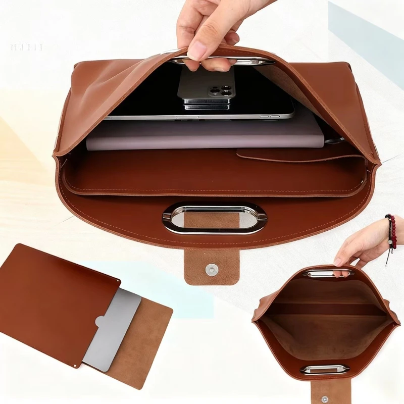 16인치 가죽 노트북 가방: 두꺼운 PU 컴퓨터 서류 가방 (태블릿 포켓 포함) - 비즈니스 & 스타일