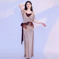 Stage Performance Women Belly Dance Outfits Baladi Dress Saidi One-piece Dresses Girls Folk Costume Long Robe 4pcs Set with Belt