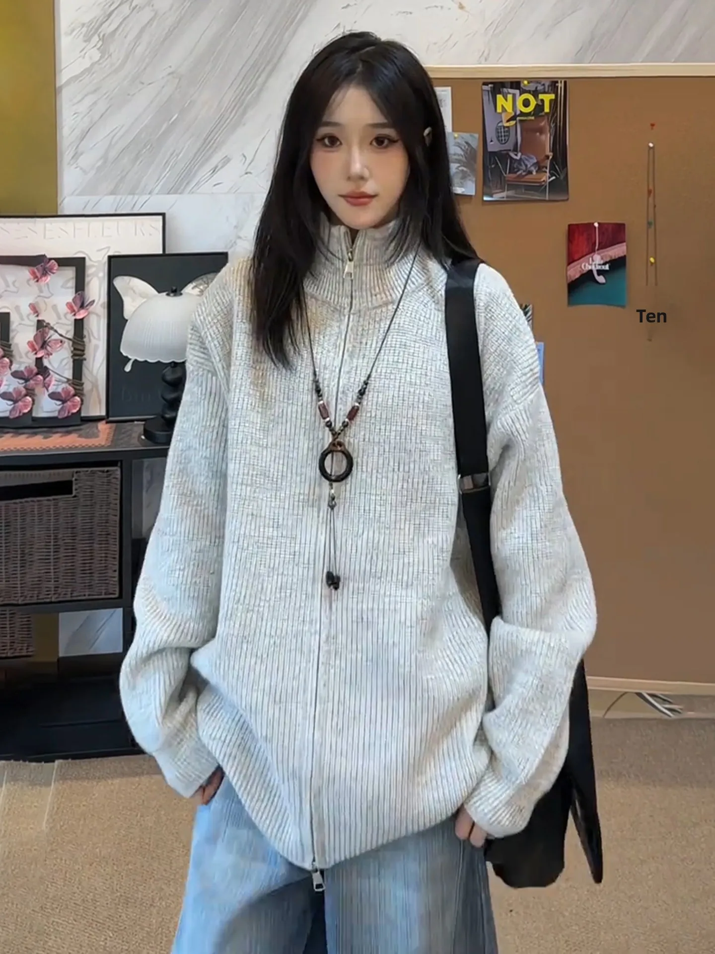 

Мужской вязаный свитер на молнии, осенне-зимний, в стиле кэжуал, премиум-класса, американский стиль, для пар, верхняя одежда, кардиган с воротником-стойкой