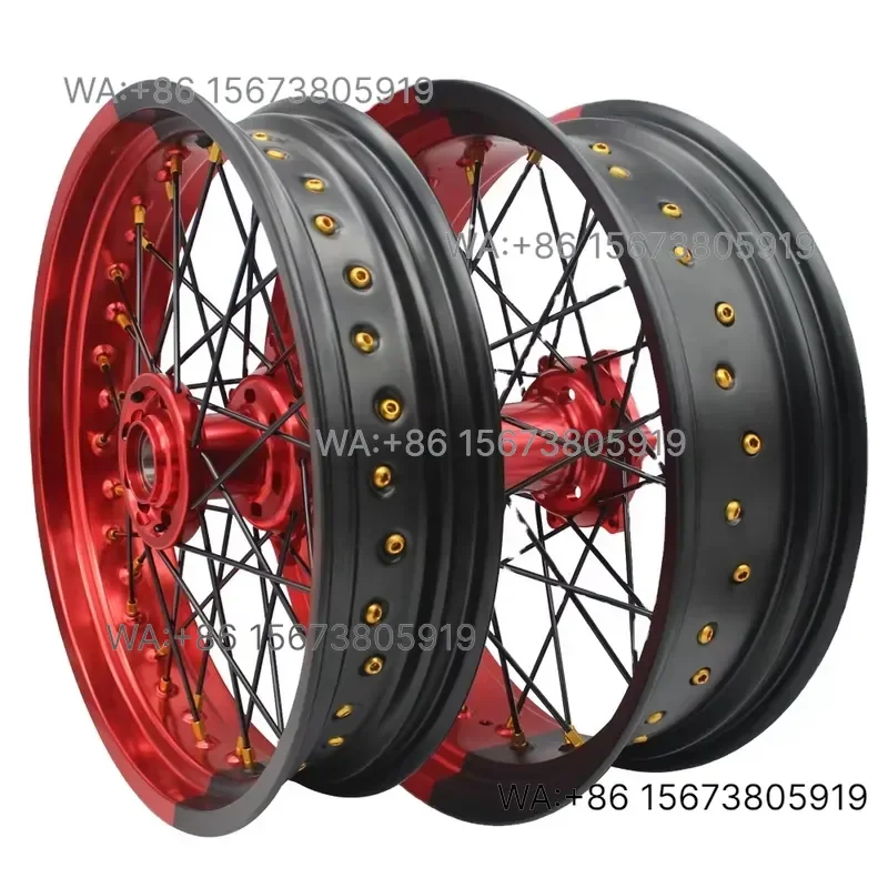 For  Wmwmnu New Anodized Aluminum Alloy CNC Double Color Front and Rear Motorcycle Wheels  Super Motard Supermoto Wheels Set