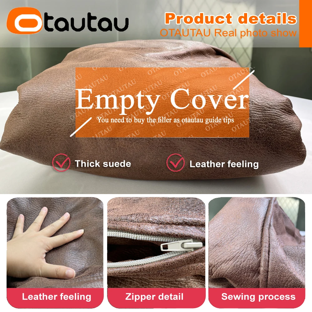 OTAUTAU Single Sofa Cover Faux Suede Leather Lazy Bean Bag Sac Pouf Chair No Filler Beanbag Corner Seat Recliner Couch SF004