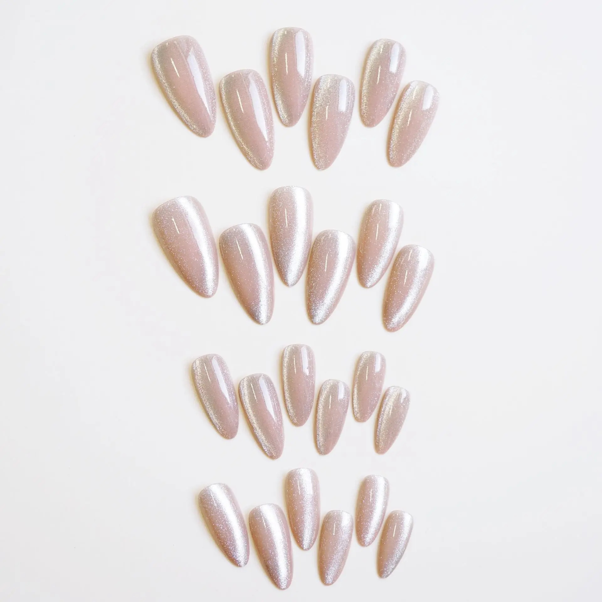 24pcs Pearlescent Cat Eyes False Nails Wearable Flash Crystal Long Almond Aurora Fake Nails Press on Finished Manicure Nail Tips