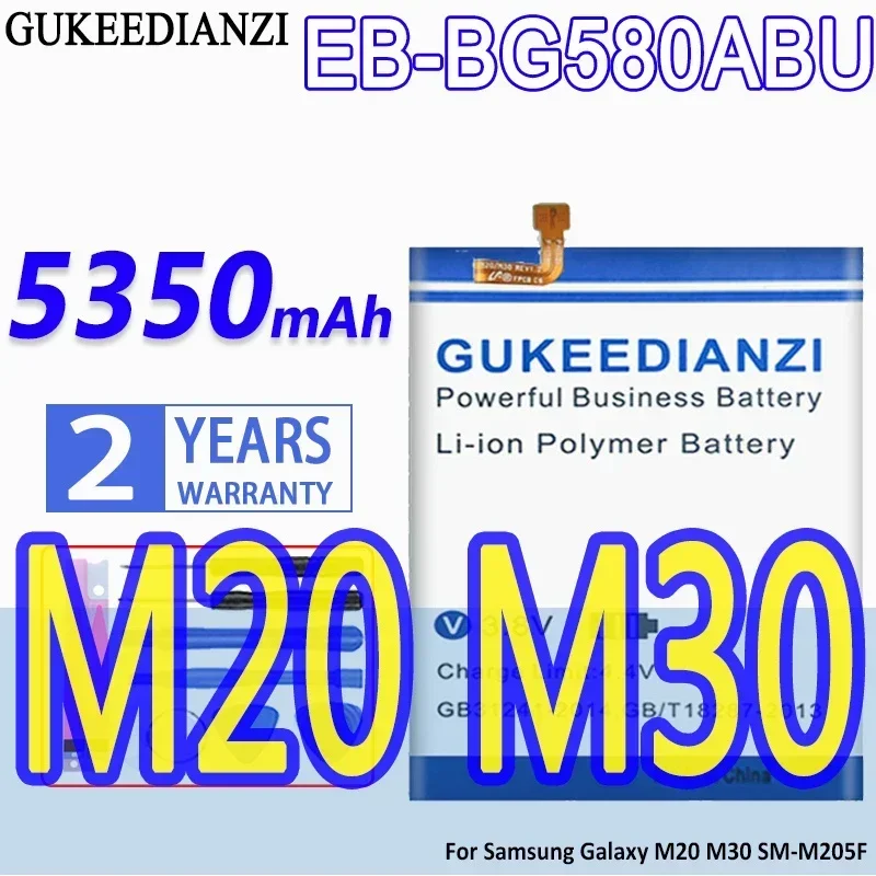 High Capacity GUKEEDIANZI Battery EB-BG580ABU 5350mAh For Samsung Galaxy M20 M30 SM-M205F Mobile Phone Batteries