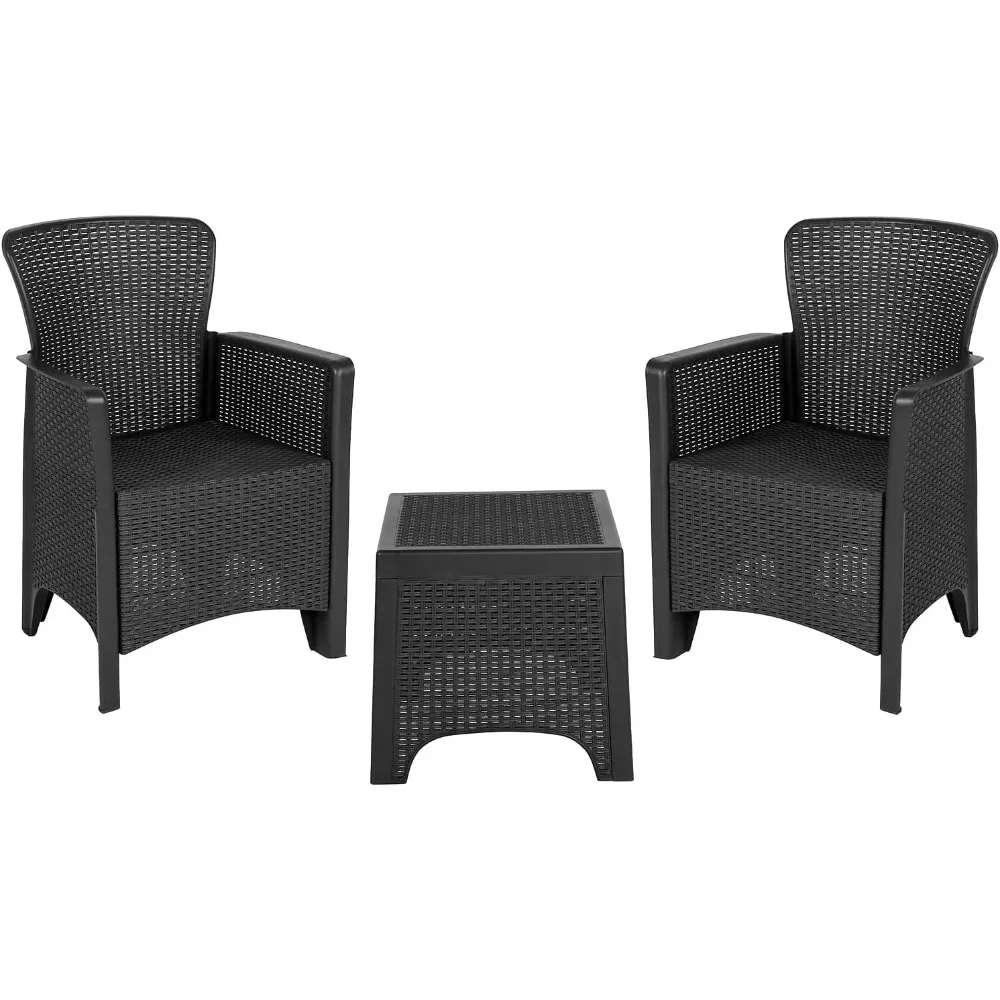 

Seneca Dark Gray Faux Rattan Plastic Chair Set with Matching Side Table