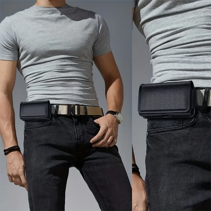 Fashion Simple Black Waist Belt Belt Hanging Mobile Phone Bag Card Money License Case Stylish Multi-functional Men's Belt Bag