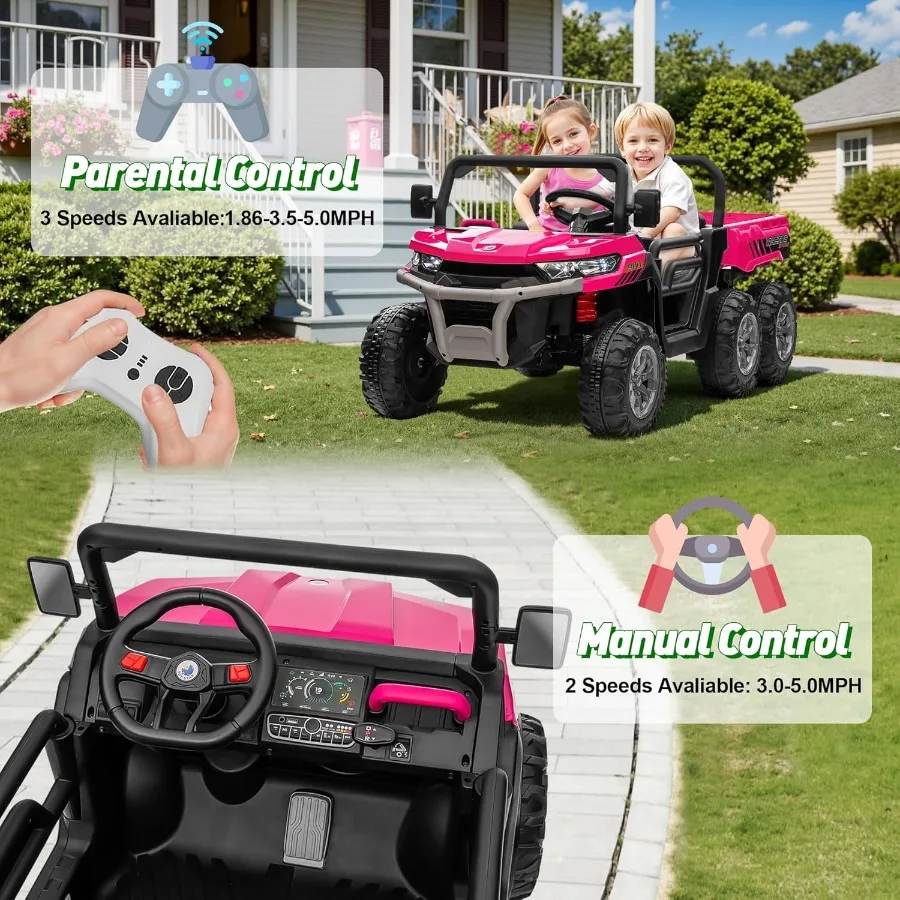 24V XL 2 Seater Ride on Dump Truck 7AH Battery Powered Golf Cart for w/800W Powerful Motors Remote Control Detachable Awning Du