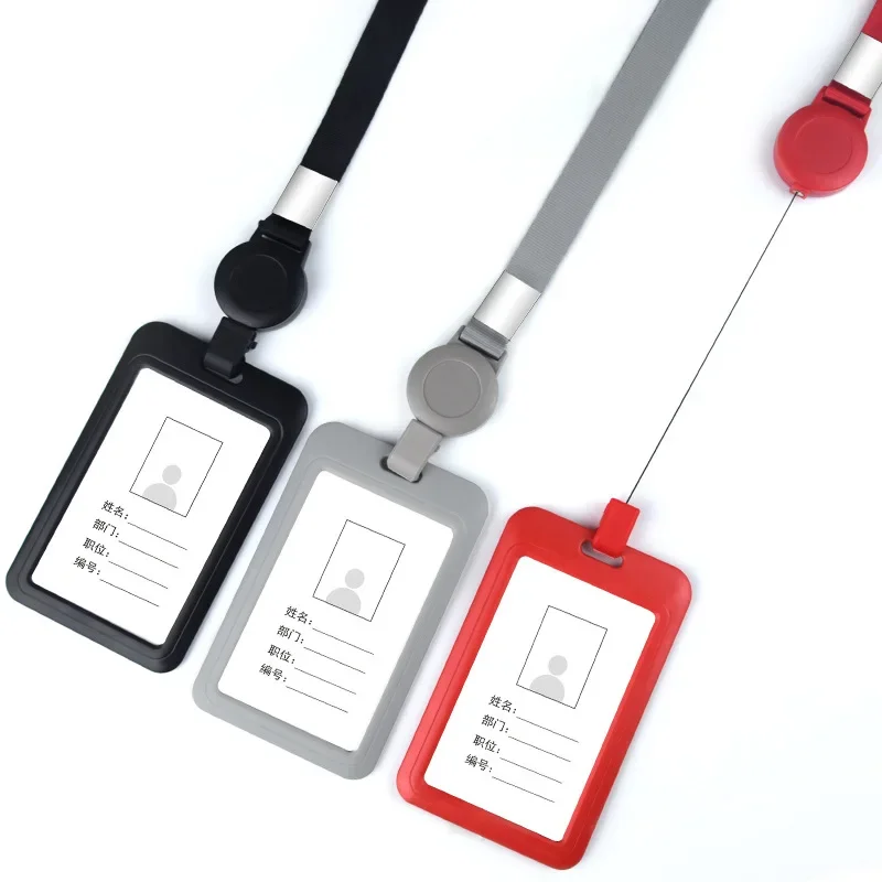 1pc Retractable Lanyard Card Holder Employee ID Card Holder with Retractable Hanging Rope Printing ID Card Holder