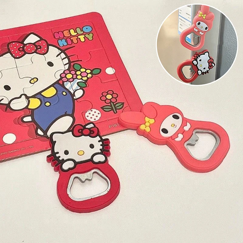 

Открывалка для бутылок Hello Kitty Sanrio, мультяшный милый мультяшный розовый открыватель для бутылок в виде сердца для девочки, наклейка на холодильник, подарок