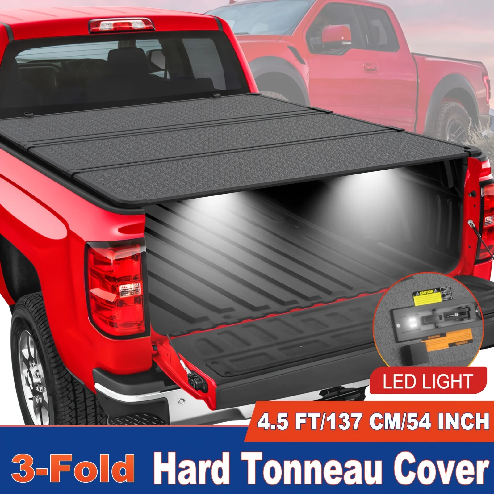 

3-Fold Hard Solid Tonneau Cover for 2022-2026 for Ford for Maverick Truck Bed, Measuring 4.5/4.6FT