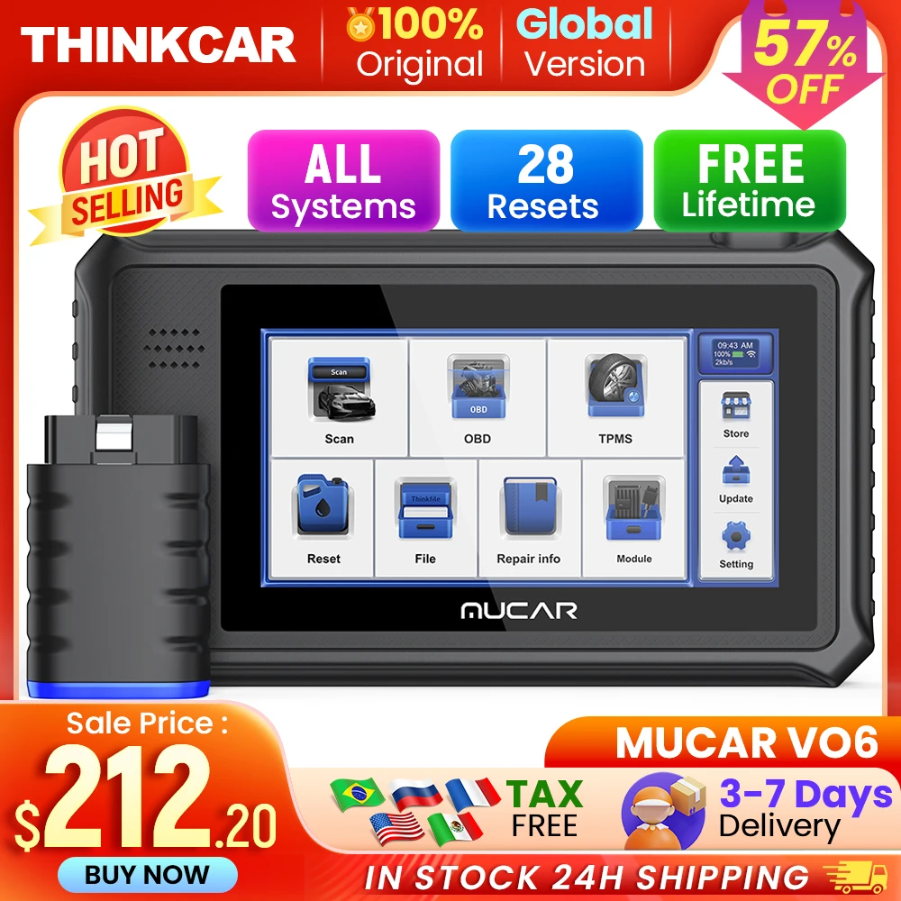 

THINKCAR MUCAR VO6 Professional Car Diagnostic Tools Full System 28 Resets Oil DPF BRAKE ETS Lifetime Free Auto VIN Obd2 Scanner