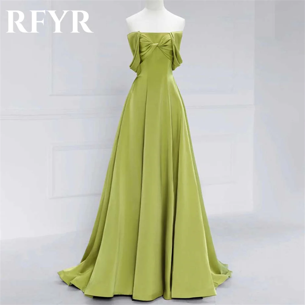 

RFYR Green Prom Dresses Strapless A-Line Evening Dresses Pleats Satin Party Dresses Sleeveless Floor-length Vestidos De Noche