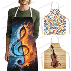 Fashion Music Note Print Cooking Aprons Guitar Piano Pinafore Household Cleaning Clothing BBQ Chef Linen Kitchen Aprons Gift