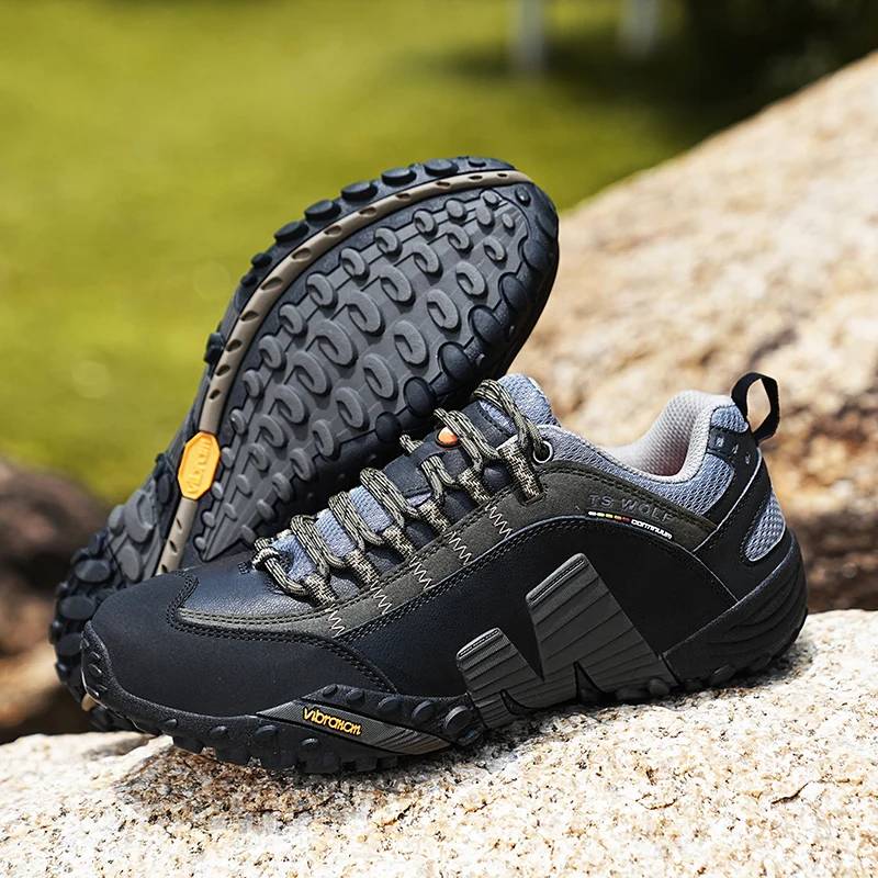 Zapatos de Montañismo de cuero genuino para hombre, calzado antideslizante para deportes al aire libre, montañismo, senderismo, transpirables, para turismo