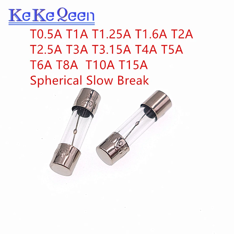 100Pcs 250V 5X20 T100mA 200mA 315mA 500mA T1A T1.25A T1.6A T2A 3A 3.15A 4A 5A 6.3A 8A 10A 15A 20A 5*20mm Slow Break Glass Fuse