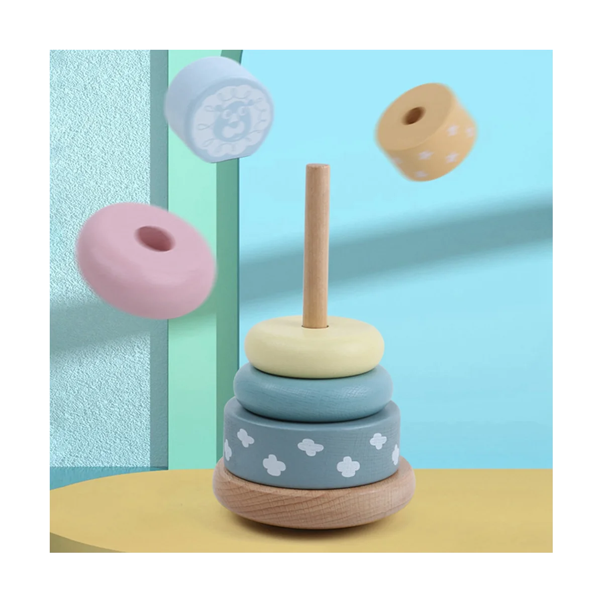 Wooden Stacking Tower,Macaron Colored Non-Reverse Educational Toys Handmade Wooden Toy for Stacking for Childs Gifts