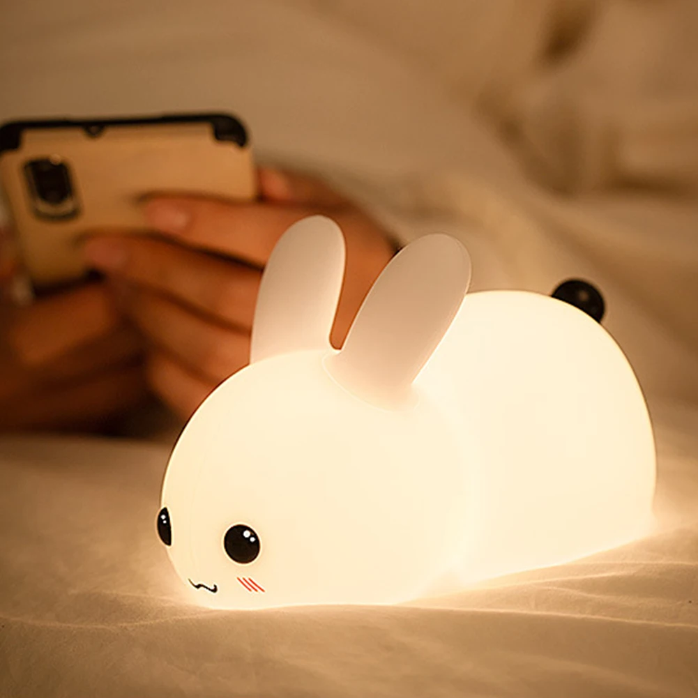 Lámpara LED de conejo de silicona con Sensor táctil, luz de animales lindos, decoración de dormitorio, regalo para niños, bebé, niño, lámpara de mesa, decoración del hogar