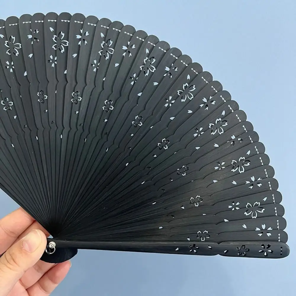Decorative Fan Sakura Folding Bamboo Fan Portable Exquisite Tassel Folding Fan Classical Solid Color Kimono Fan Lady Dance Props