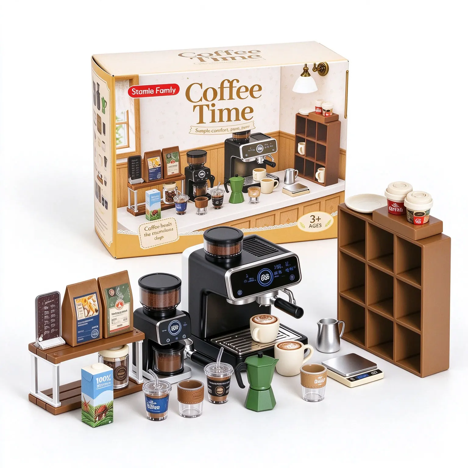Mini Coffee Shop Pretend Play Set Dollhouse Miniature Coffee Maker Accessories Realistic Espresso Machine Toy Role Play Gifts
