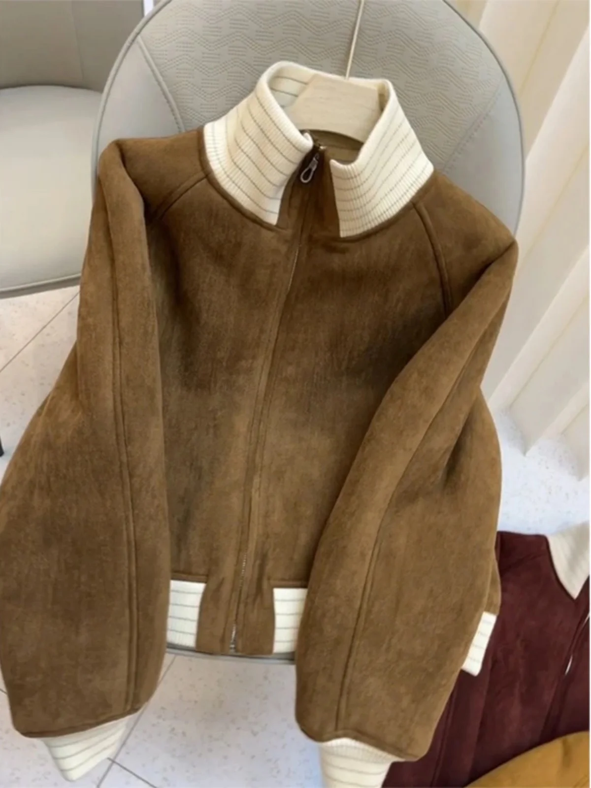 Korean Style Brown Fur Leather Integrated Women's Jacket Winter Coat Design Sensation  Popular Outerwear Commute Style