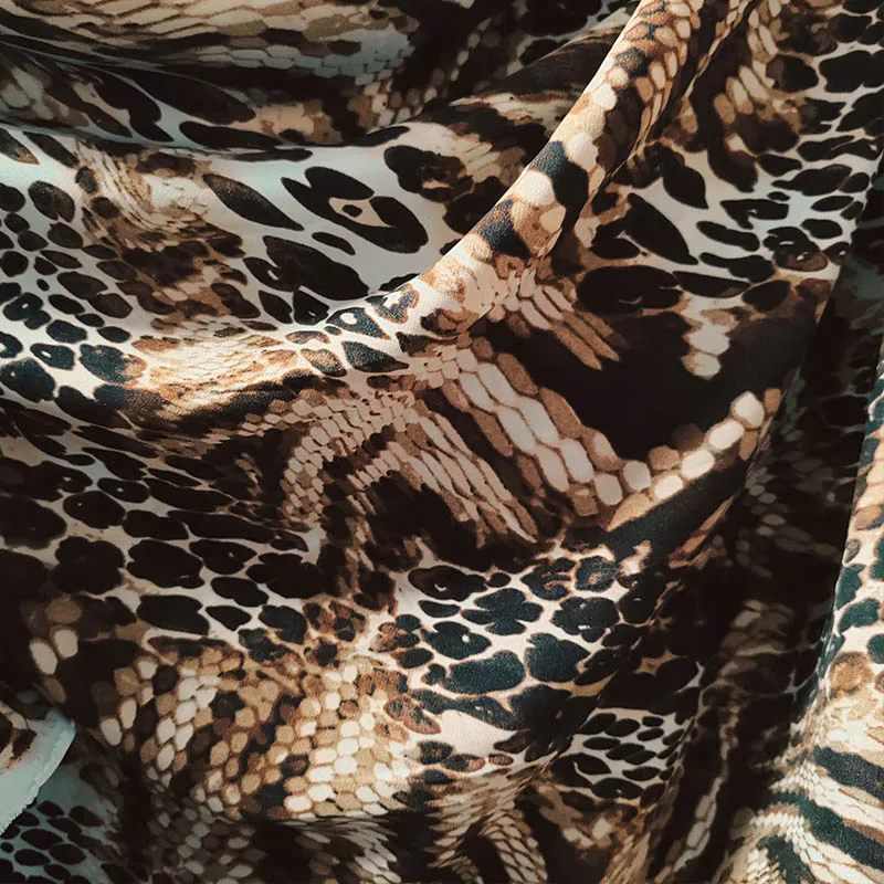 Good,Mixed Coffee Sexy Snake Leopard Pattern Chiffon Skirt Fabric,Sewing Material,DIY Dress,Pants,Imitate Silk Chiffon Fabric