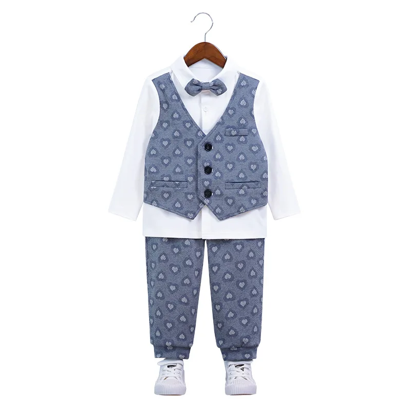 

Boys Spring Autumn 3Pieces Fake Vest T Shirt Pants Bowtie Photograph Suit Kids Easter Ceremony Dress Children Birthday Costume