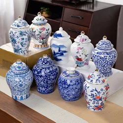 Blue and White Porcelain Ceramic Tea Pot General Can Moisture-proof Sealed Storage Tank Tea Container Box Organizer Canister