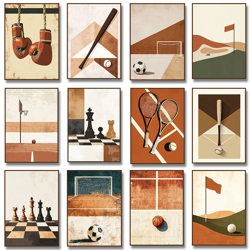 농구 후프 골프 축구 테니스 라켓 포스터 인쇄 체스 조각 보드 권투 장갑 캔버스 회화 벽 아트 홈 장식