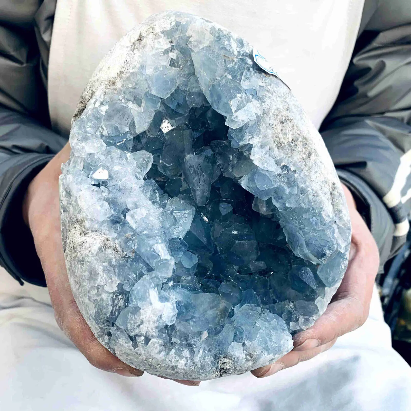 Natural Celestite Geode Stone Egg Crystal Energy Healing Home Office Decoration Craft Gifts Feng Shui Ornaments