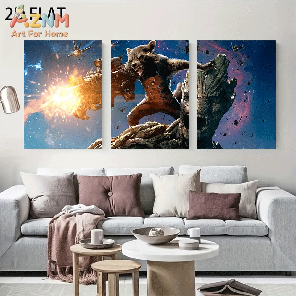 AZNM Guardians of the Galaxy Canvas Wall Art Frameless Poster Rocket Raccoon Groot Movie Character Print Home Decor for Boys Bed