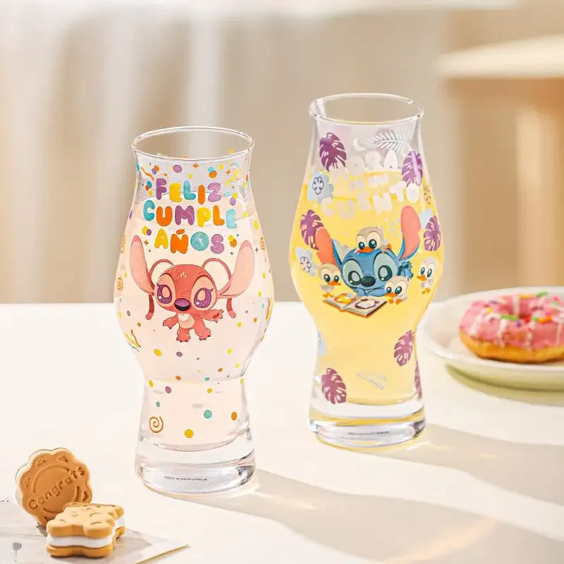 Disney Stitch Angel süßer und süßer kreativer Cartoon-Muster Männer und Frauen neuer einfacher hochtemperaturbeständiger Wasserbecher aus Glas