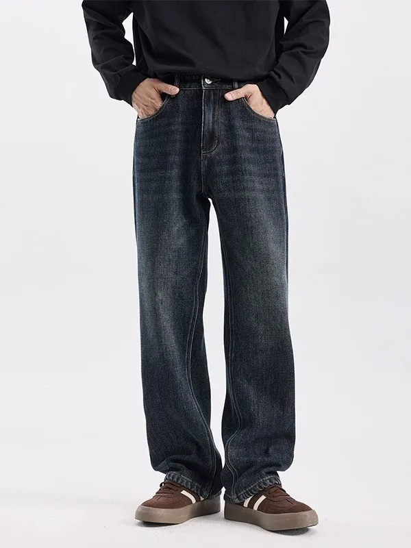 

Мужские джинсы MidRise с прямыми штанинами, на молнии, повседневные, свободного кроя, со средней посадкой, из других материалов, 00%