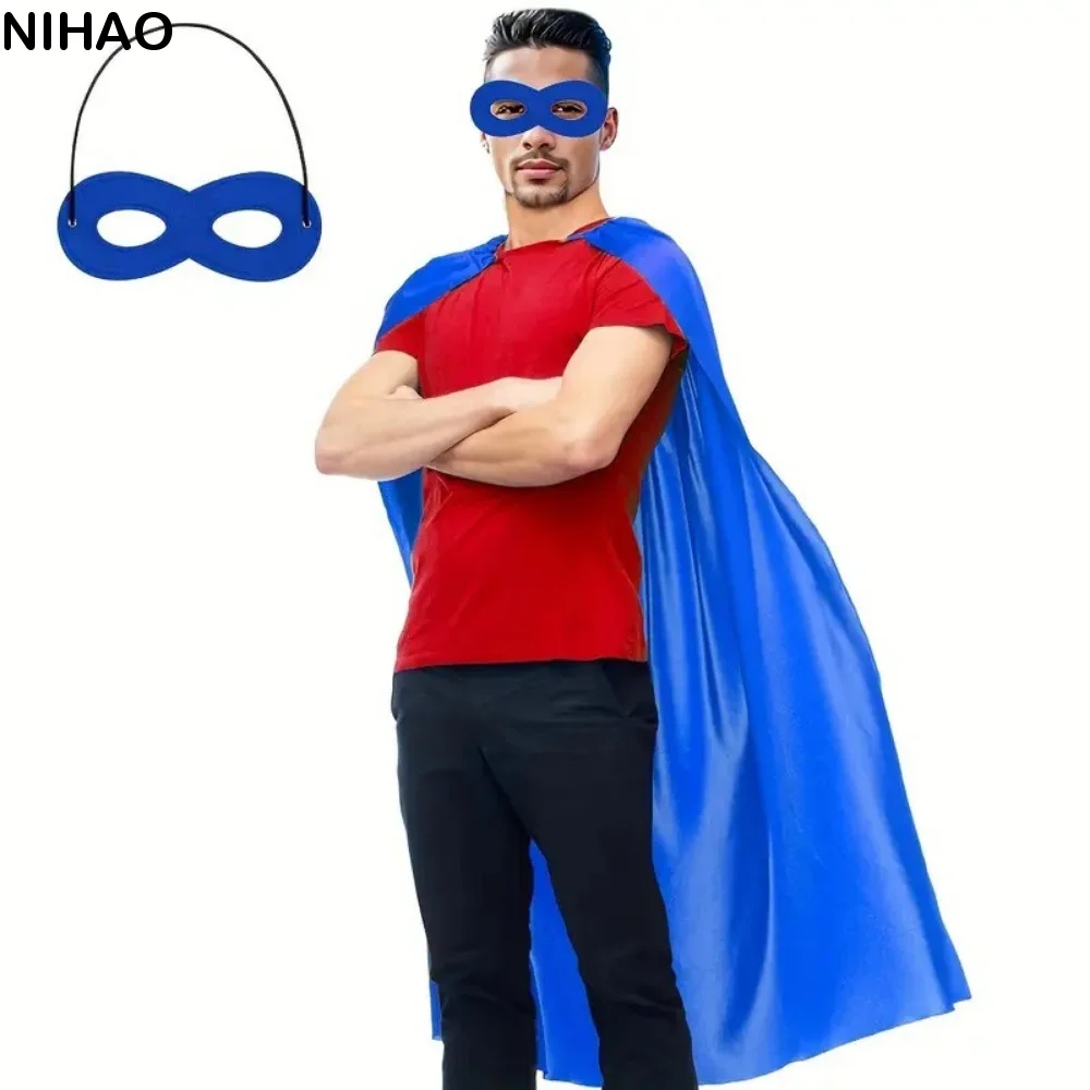 

2Pcs/Set Solid Color Adult Superhero Cape with Eye Mask Long Cape Dress Up Halloween Superhero Cloak Includes Eye Mask